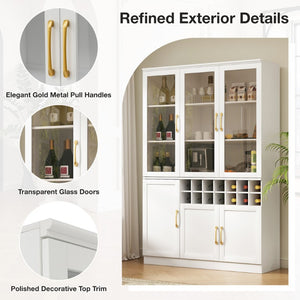 English Elm 70.87 Inch Tall Glass Door Bar Cabinet with Wine Rack and Gold Handles for Dining Rooms N752S000072W