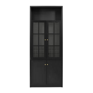 English Elm 78.7 Inch Tall Black Bar Cabinet with Stemware Rack and 18 Bottle Wine Grid Storage N752S000074B