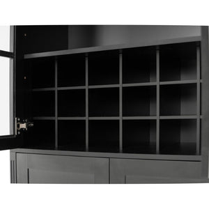 English Elm 78.7 Inch Tall Black Bar Cabinet with Stemware Rack and 18 Bottle Wine Grid Storage N752S000074B