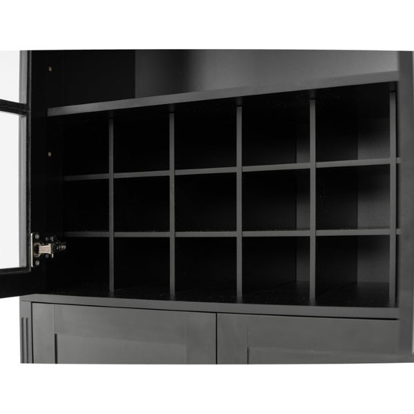 English Elm 78.7 Inch Tall Black Bar Cabinet with Stemware Rack and 18 Bottle Wine Grid Storage N752S000074B