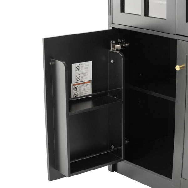 English Elm 78.7 Inch Tall Black Bar Cabinet with Stemware Rack and 18 Bottle Wine Grid Storage N752S000074B