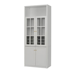 English Elm 70.87 Inch Tall Glass Door Wine Bar Cabinet with Rack and Gold Handles Modern Home White+Gold 31.5 L x 15.75 W x 78.74 H N752S000074W