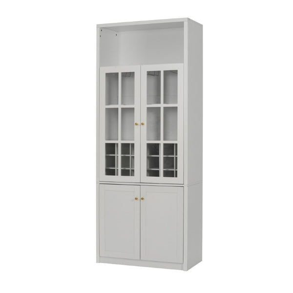 English Elm 70.87 Inch Tall Glass Door Wine Bar Cabinet with Rack and Gold Handles Modern Home White+Gold 31.5 L x 15.75 W x 78.74 H N752S000074W