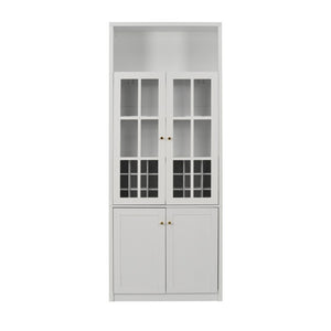 English Elm 70.87 Inch Tall Glass Door Wine Bar Cabinet with Rack and Gold Handles Modern Home White+Gold 31.5 L x 15.75 W x 78.74 H N752S000074W