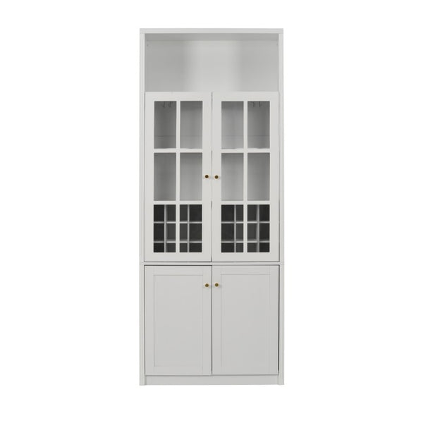 English Elm 70.87 Inch Tall Glass Door Wine Bar Cabinet with Rack and Gold Handles Modern Home White+Gold 31.5 L x 15.75 W x 78.74 H N752S000074W