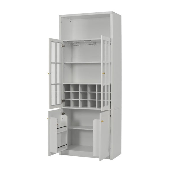 English Elm 70.87 Inch Tall Glass Door Wine Bar Cabinet with Rack and Gold Handles Modern Home White+Gold 31.5 L x 15.75 W x 78.74 H N752S000074W
