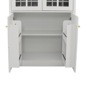 English Elm 70.87 Inch Tall Glass Door Wine Bar Cabinet with Rack and Gold Handles Modern Home White+Gold 31.5 L x 15.75 W x 78.74 H N752S000074W