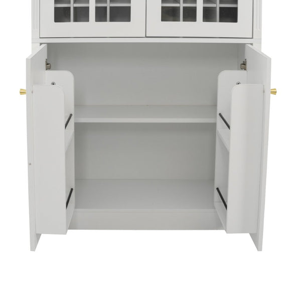 English Elm 70.87 Inch Tall Glass Door Wine Bar Cabinet with Rack and Gold Handles Modern Home White+Gold 31.5 L x 15.75 W x 78.74 H N752S000074W