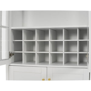 English Elm 70.87 Inch Tall Glass Door Wine Bar Cabinet with Rack and Gold Handles Modern Home White+Gold 31.5 L x 15.75 W x 78.74 H N752S000074W