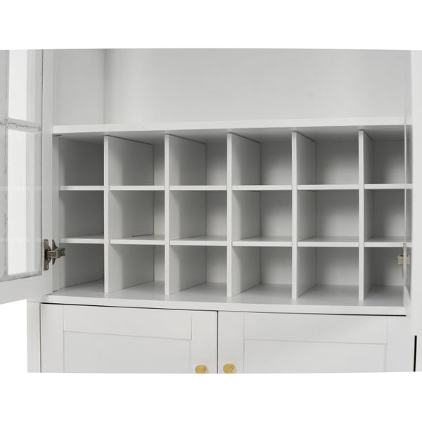 English Elm 70.87 Inch Tall Glass Door Wine Bar Cabinet with Rack and Gold Handles Modern Home White+Gold 31.5 L x 15.75 W x 78.74 H N752S000074W