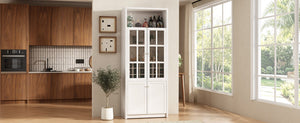 English Elm 70.87 Inch Tall Glass Door Wine Bar Cabinet with Rack and Gold Handles Modern Home White+Gold 31.5 L x 15.75 W x 78.74 H N752S000074W
