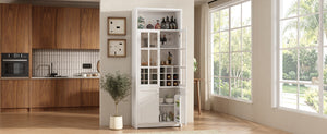 English Elm 70.87 Inch Tall Glass Door Wine Bar Cabinet with Rack and Gold Handles Modern Home White+Gold 31.5 L x 15.75 W x 78.74 H N752S000074W