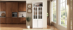 English Elm 70.87 Inch Tall Glass Door Wine Bar Cabinet with Rack and Gold Handles Modern Home White+Gold 31.5 L x 15.75 W x 78.74 H N752S000074W