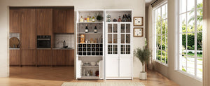 English Elm 70.87 Inch Tall Glass Door Wine Bar Cabinet with Rack and Gold Handles Modern Home White+Gold 31.5 L x 15.75 W x 78.74 H N752S000074W