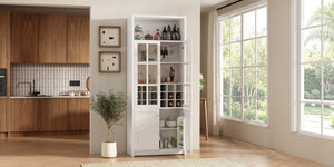 English Elm 70.87 Inch Tall Glass Door Wine Bar Cabinet with Rack and Gold Handles Modern Home White+Gold 31.5 L x 15.75 W x 78.74 H N752S000074W