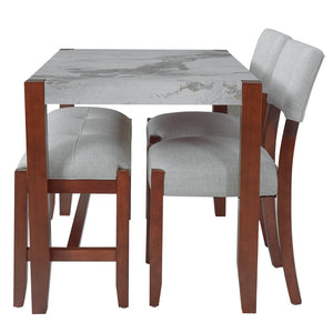 English Elm 4-piece Dining Set Faux Marble Table Two Padded Chairs Bench Rubberwood Legs Modern Beige N752S000084A