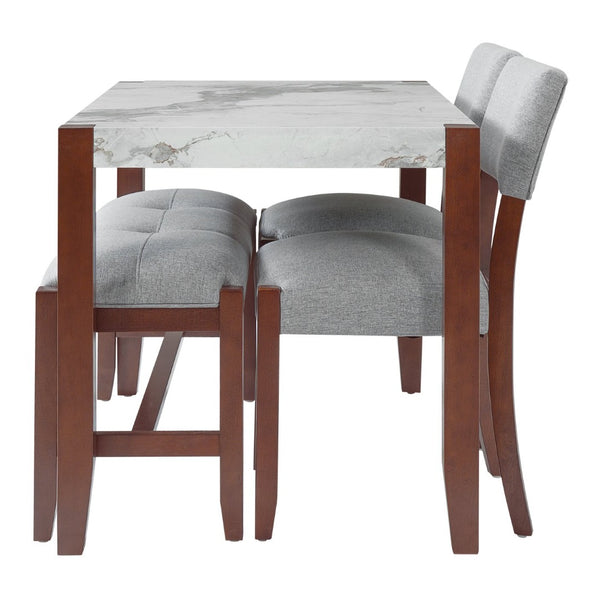 English Elm 4-piece Dining Set Faux Marble Table Two Padded Chairs Bench Rubberwood Legs Modern Gray N752S000084E