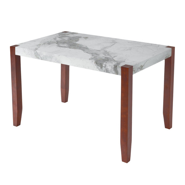 English Elm 4-piece Dining Set Faux Marble Table Two Padded Chairs Bench Rubberwood Legs Modern Gray N752S000084E