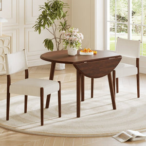 English Elm 3-Piece Drop-Leaf Round Dining Set Birch Veneer Top Upholstered Chairs Small Space Cherry N752S000619C