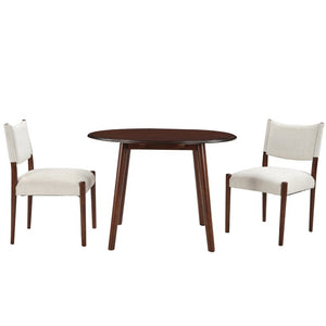 English Elm 3-Piece Drop-Leaf Round Dining Set Birch Veneer Top Upholstered Chairs Small Space Cherry N752S000619C