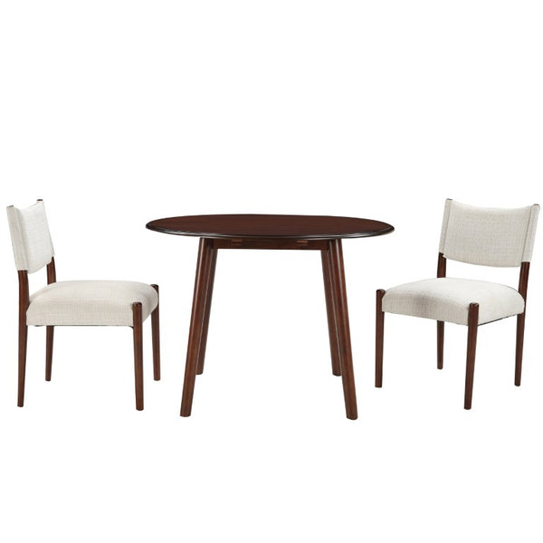 English Elm 3-Piece Drop-Leaf Round Dining Set Birch Veneer Top Upholstered Chairs Small Space Cherry N752S000619C