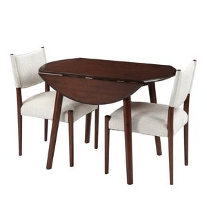 English Elm 3-Piece Drop-Leaf Round Dining Set Birch Veneer Top Upholstered Chairs Small Space Cherry N752S000619C