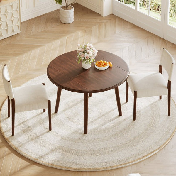 English Elm 3-Piece Drop-Leaf Round Dining Set Birch Veneer Top Upholstered Chairs Small Space Cherry N752S000619C
