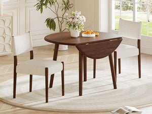 English Elm 3-Piece Drop-Leaf Round Dining Set Birch Veneer Top Upholstered Chairs Small Space Cherry N752S000619C