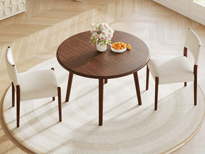 English Elm 3-Piece Drop-Leaf Round Dining Set Birch Veneer Top Upholstered Chairs Small Space Cherry N752S000619C