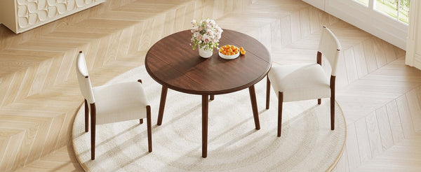 English Elm 3-Piece Drop-Leaf Round Dining Set Birch Veneer Top Upholstered Chairs Small Space Cherry N752S000619C