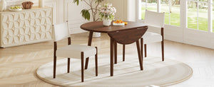 English Elm 3-Piece Drop-Leaf Round Dining Set Birch Veneer Top Upholstered Chairs Small Space Cherry N752S000619C