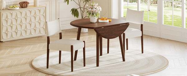 English Elm 3-Piece Drop-Leaf Round Dining Set Birch Veneer Top Upholstered Chairs Small Space Cherry N752S000619C