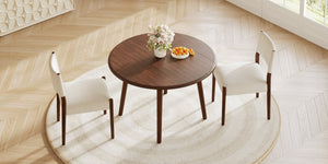 English Elm 3-Piece Drop-Leaf Round Dining Set Birch Veneer Top Upholstered Chairs Small Space Cherry N752S000619C