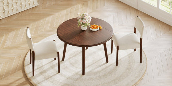 English Elm 3-Piece Drop-Leaf Round Dining Set Birch Veneer Top Upholstered Chairs Small Space Cherry N752S000619C