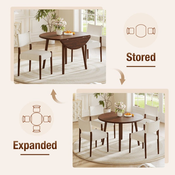 English Elm 3-Piece Drop-Leaf Round Dining Set Birch Veneer Top Upholstered Chairs Small Space Cherry N752S000619C