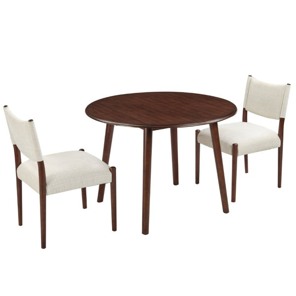 English Elm 3-Piece Drop-Leaf Round Dining Set Birch Veneer Top Upholstered Chairs Small Space Cherry N752S000619C