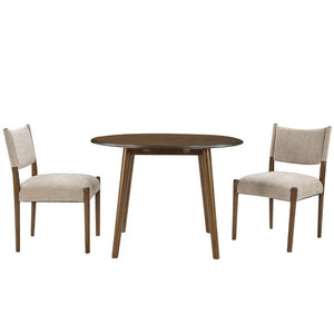 English Elm 3-Piece Drop-Leaf Round Dining Set Birch Veneer Top Upholstered Chairs Small Space Walnut N752S000619D