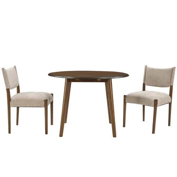 English Elm 3-Piece Drop-Leaf Round Dining Set Birch Veneer Top Upholstered Chairs Small Space Walnut N752S000619D