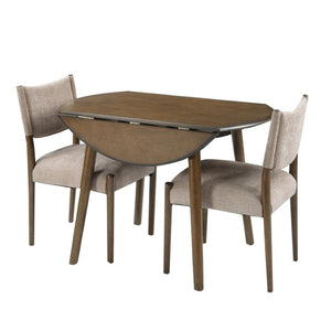 English Elm 3-Piece Drop-Leaf Round Dining Set Birch Veneer Top Upholstered Chairs Small Space Walnut N752S000619D
