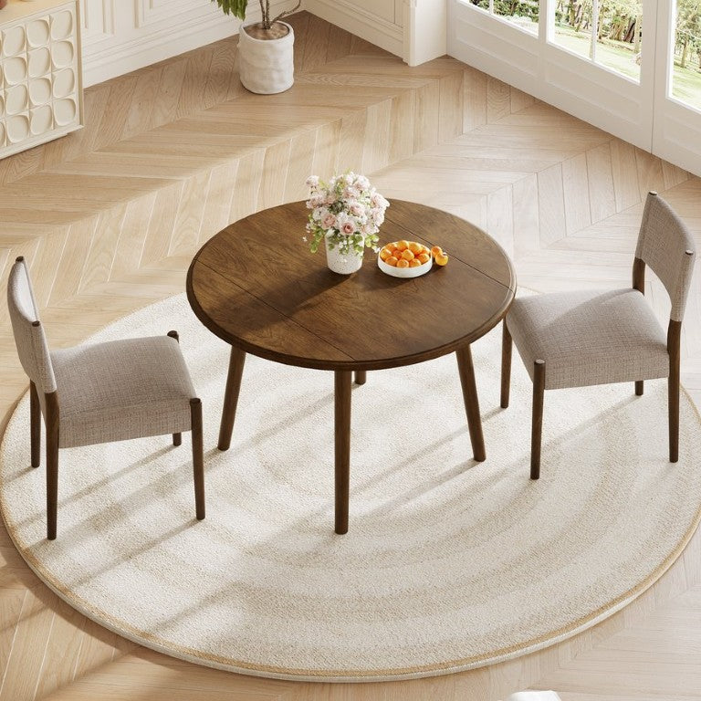 English Elm 3-Piece Drop-Leaf Round Dining Set Birch Veneer Top Upholstered Chairs Small Space Walnut N752S000619D