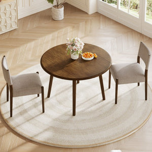 English Elm 3-Piece Drop-Leaf Round Dining Set Birch Veneer Top Upholstered Chairs Small Space Walnut N752S000619D