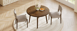 English Elm 3-Piece Drop-Leaf Round Dining Set Birch Veneer Top Upholstered Chairs Small Space Walnut N752S000619D