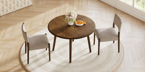 English Elm 3-Piece Drop-Leaf Round Dining Set Birch Veneer Top Upholstered Chairs Small Space Walnut N752S000619D