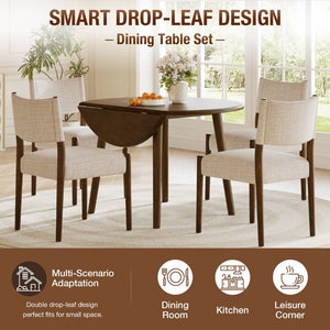 English Elm 3-Piece Drop-Leaf Round Dining Set Birch Veneer Top Upholstered Chairs Small Space Walnut N752S000619D