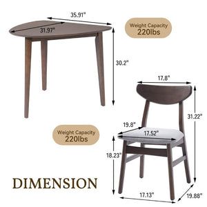 English Elm 3-Piece Corner Dining Set Rubberwood Legs Triangular Table Padded Chairs Small Spaces Brown N752S000908D