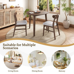 English Elm 3-Piece Corner Dining Set Rubberwood Legs Triangular Table Padded Chairs Small Spaces Brown N752S000908D
