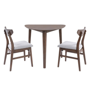 English Elm 3-Piece Corner Dining Set Rubberwood Legs Triangular Table Padded Chairs Small Spaces Brown N752S000908D