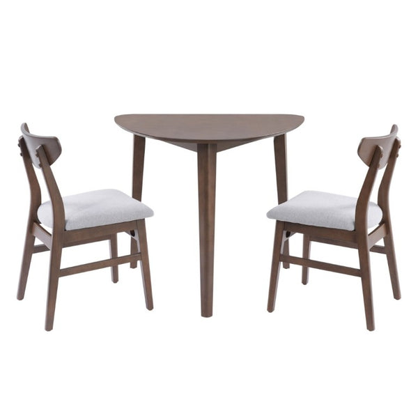 English Elm 3-Piece Corner Dining Set Rubberwood Legs Triangular Table Padded Chairs Small Spaces Brown N752S000908D