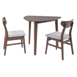 English Elm 3-Piece Corner Dining Set Rubberwood Legs Triangular Table Padded Chairs Small Spaces Brown N752S000908D