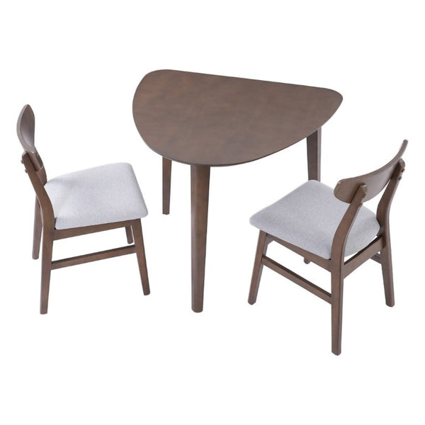 English Elm 3-Piece Corner Dining Set Rubberwood Legs Triangular Table Padded Chairs Small Spaces Brown N752S000908D